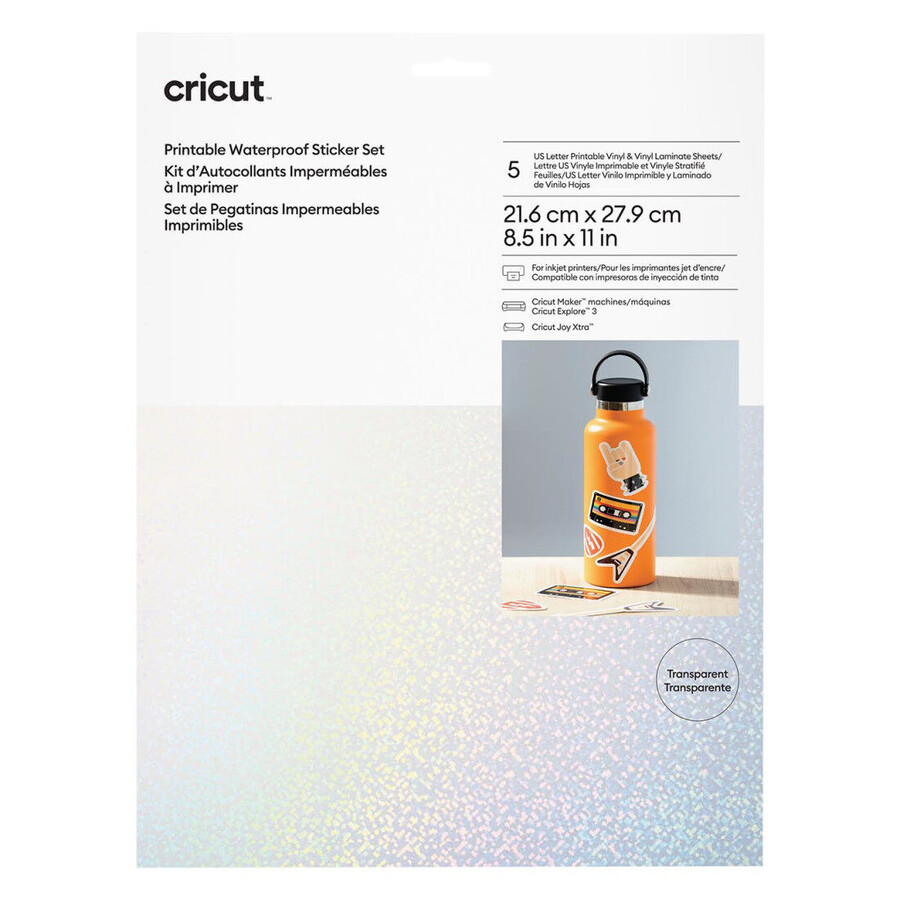 printable waterproof holographic sticker set - us letter 5 ct