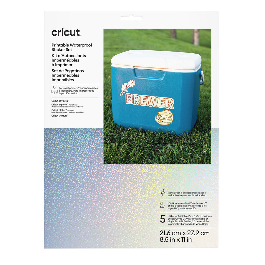 printable waterproof holographic sticker set - us letter 5 ct