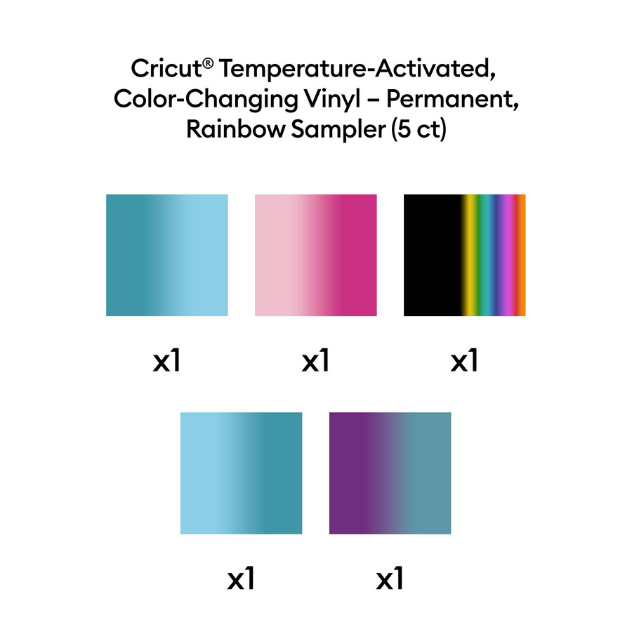 cricut temperature-activated color-changing vinyl – permanent rainbow sampler - 12 in x 12 in 5 ct