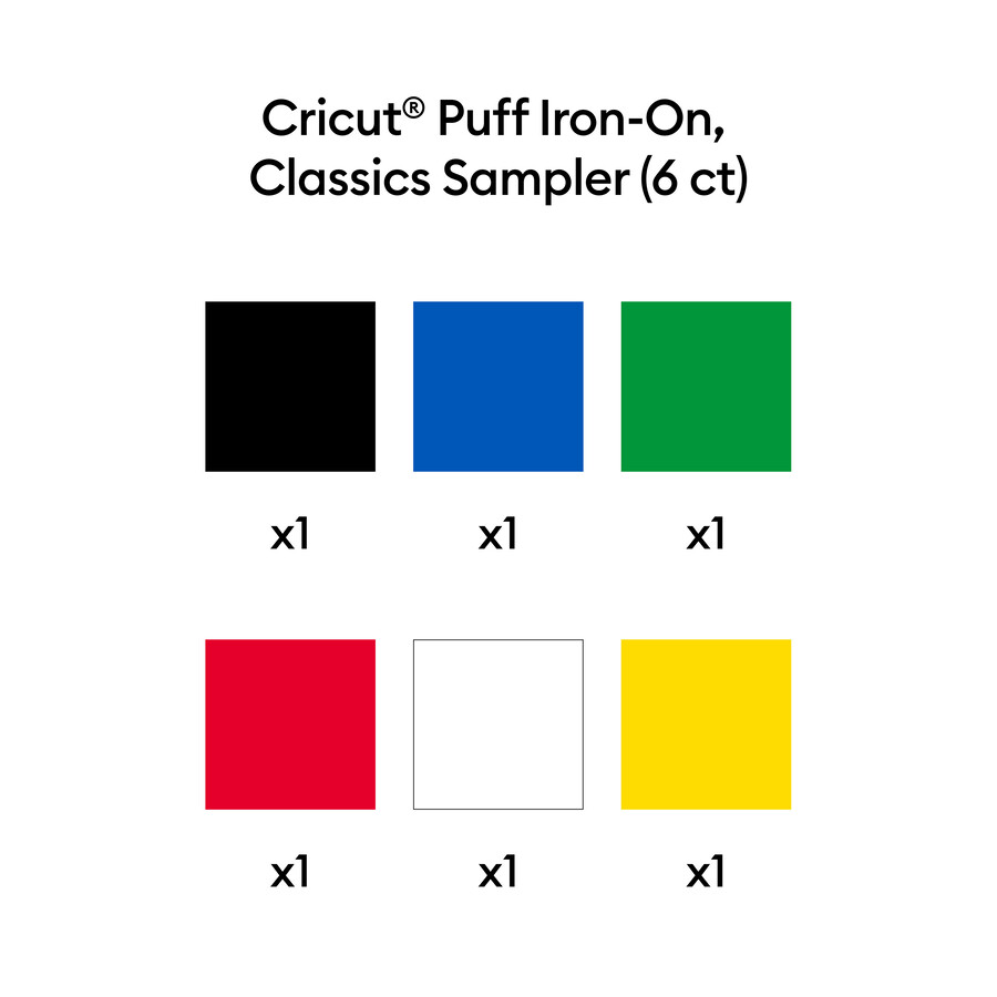 cricut puff iron-on classics sampler - 12 in x 12 in 6 ct