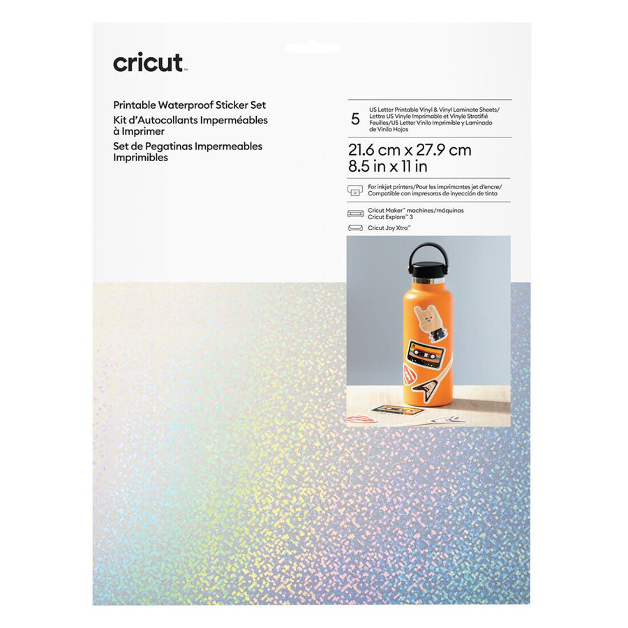 printable waterproof holographic sticker set - us letter 5 ct